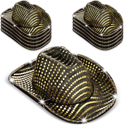 Image of Kigeli 10 Pcs Lights LED Cowboy Hat for Adult LED Flashing Hat for Western Cowboy Women Men Role Play