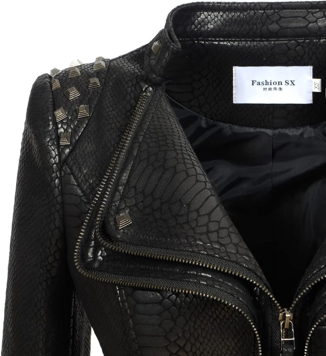 Fashion SX Womens Rivet Faux Leather Jacket Zipper Moto Biker Denim coat Motorcycle Outwear - Image 5