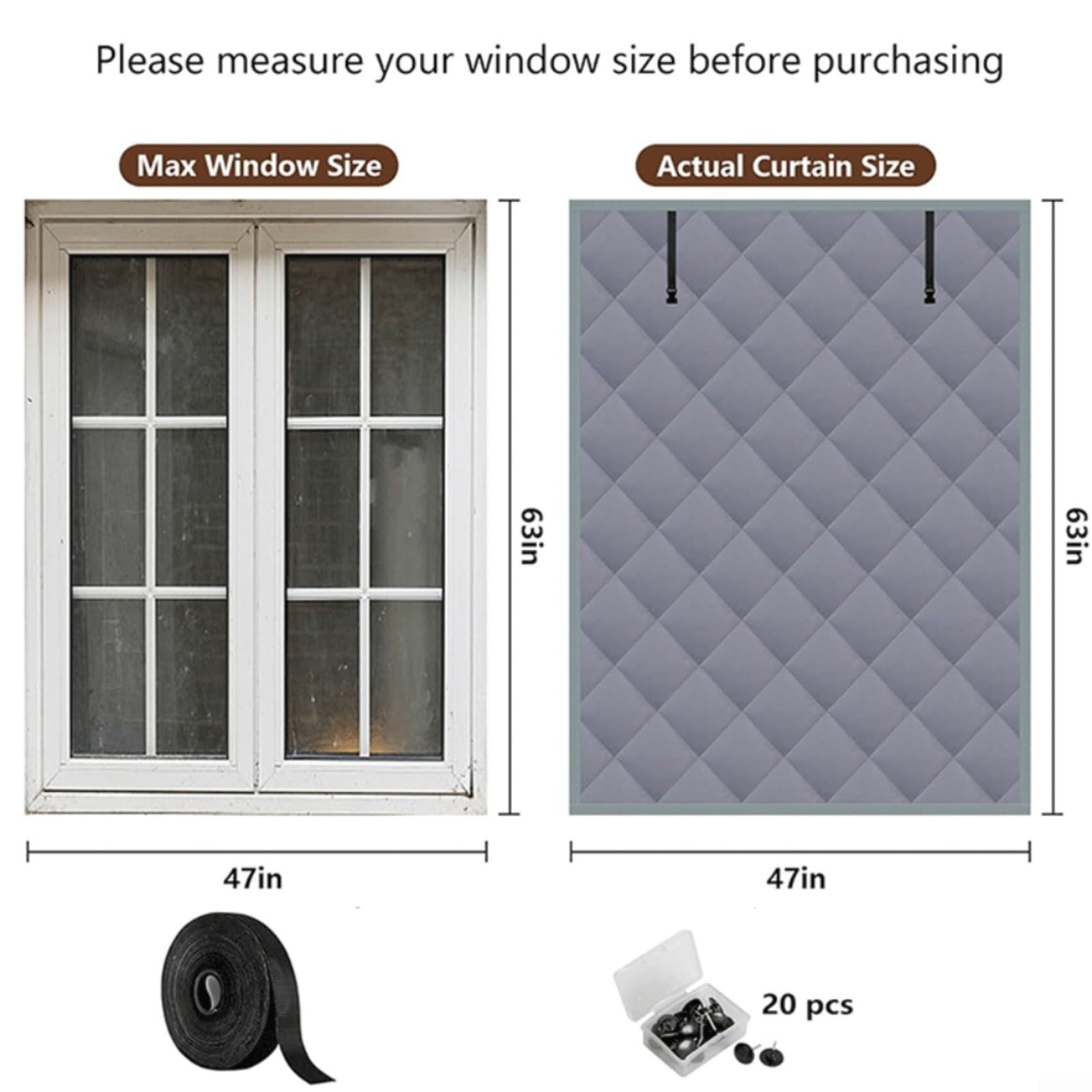 Housse de fenêtre isolante en tissu Oxford pour la maison, la chaleur hivernale, bloque la chaleur d'été, facile à installer, aucun outil nécessaire, plusieurs tailles (66 x 96,5 cm) - Gris