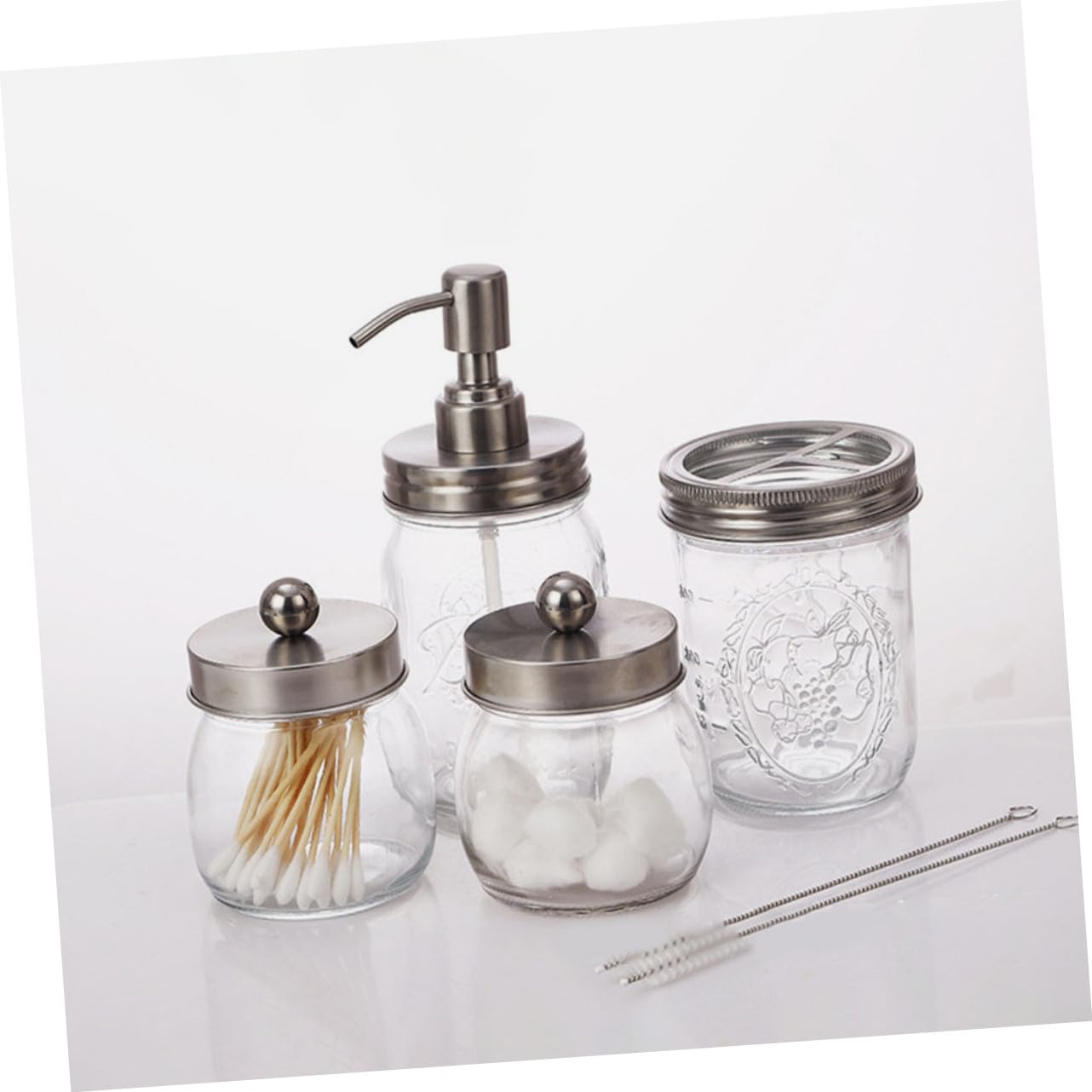 VICASKY Accessori Bagno in Vetro Trasparente Portaspazzolini e Dispenser Lozione Design Classico e Superficie Liscia Facile da Pulire e Portatile Materiale Durevole per Uso Quotidiano