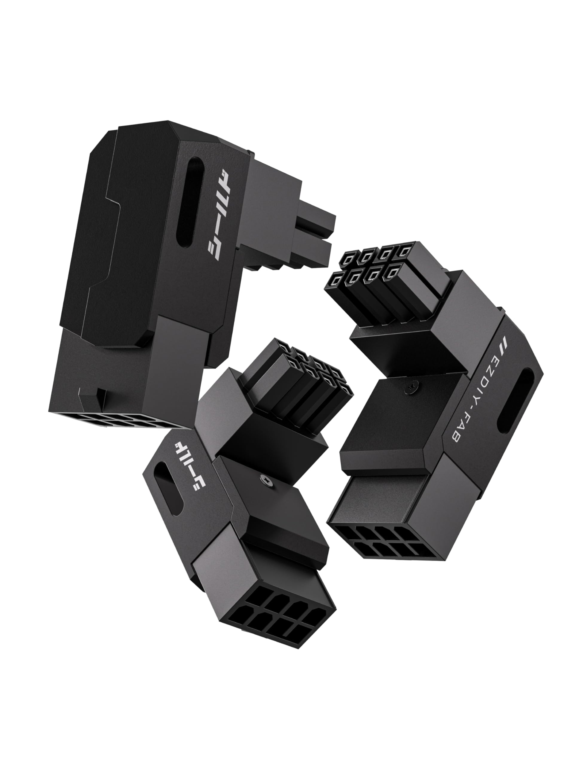 EZDIY-FAB Shield Series 8-Pin PCIe GPU Power Adapter,90-Degree Angled Connector, Aluminum Design for Graphics Cards – Reverse Type,Black-3 Pack
