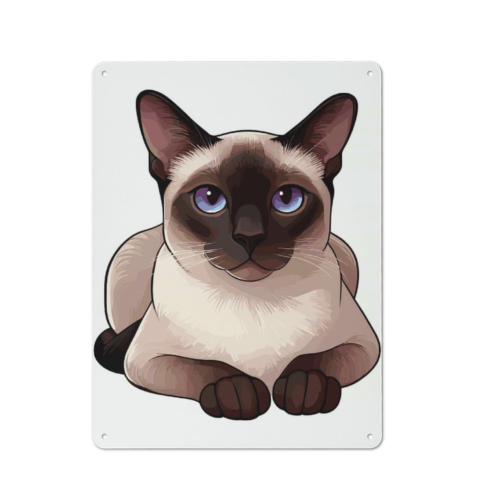 Junmoney Siamese Cat Illustration 40X30cm Retro Metal Plaque With For Kitchen Or Home Bar, For Garage, Workshop And Man Cave Decoration