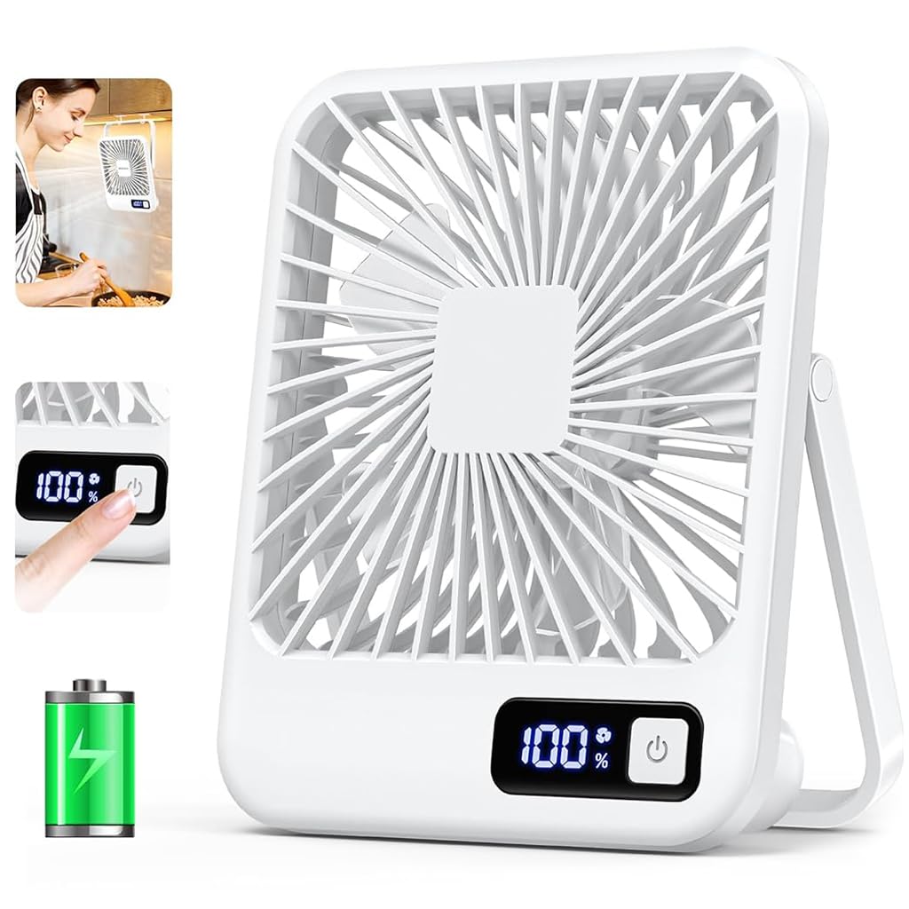 HASTHIP® Table Fan - 2000mAh Portable USB Fan with 5 Speeds, Mini USB Desk Fan with Power Display, Ultra Quiet Desktop Fan Suitable for Home Office Travel Desktop Outdoor (White) (B0CSK68WG6) Amazon Price History, Amazon Price Tracker