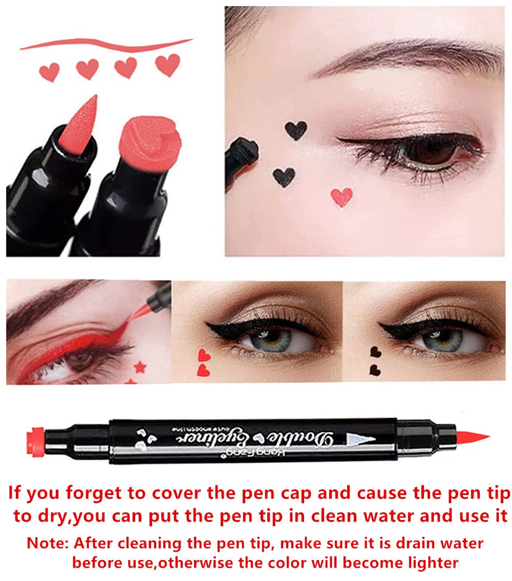 Go Ho Red Liquid Eyeliner Stamps Set,2 PCS Double-Side Seal Waterproof Stamp Eyeliner Pen,Long-lasting Smudge-proof Tattoo Tool,Cat Eye Makeup With Shape of Red Star and Heart,Eye Liner Makeup Tools