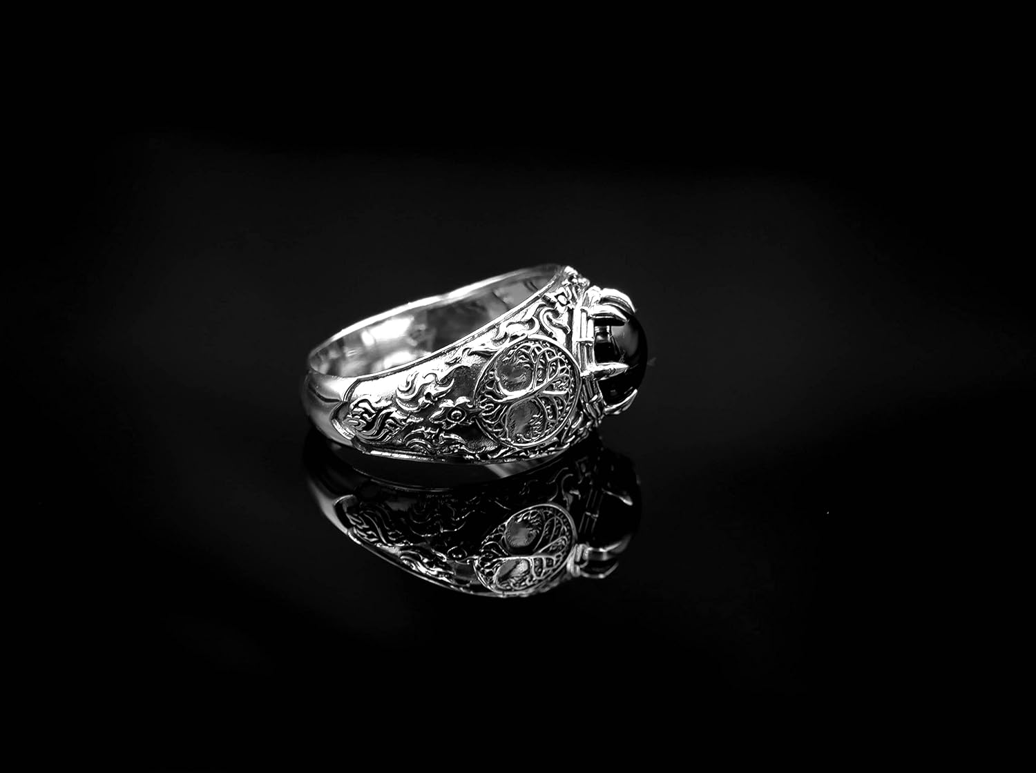 925 Sterling Silver Onyx Tree of Life Ring Statement Promise Anniversary Jewelry Size 6-15