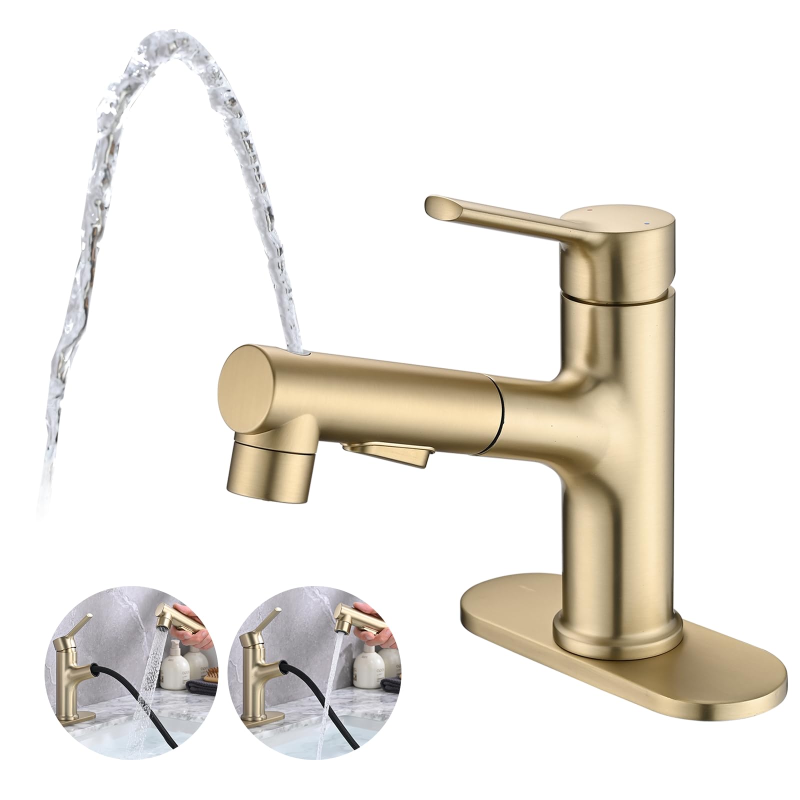 Besfelos Bathroom Sink Faucet with Pull Out Sprayer, Single