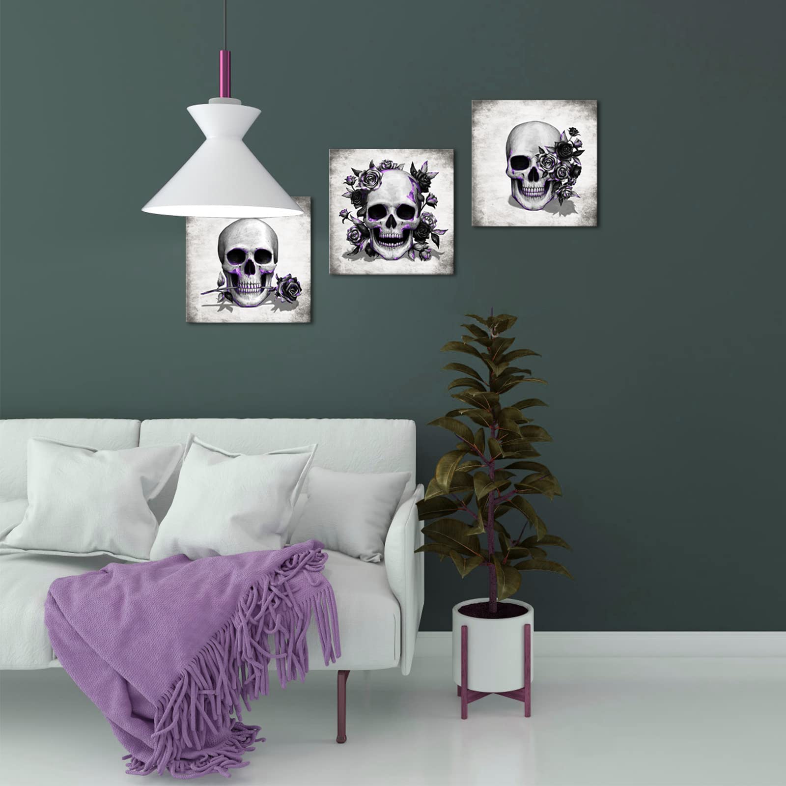 Amazon.com: Artsbay Grey Skeleton Wall Art Skull and Rose Pictures
