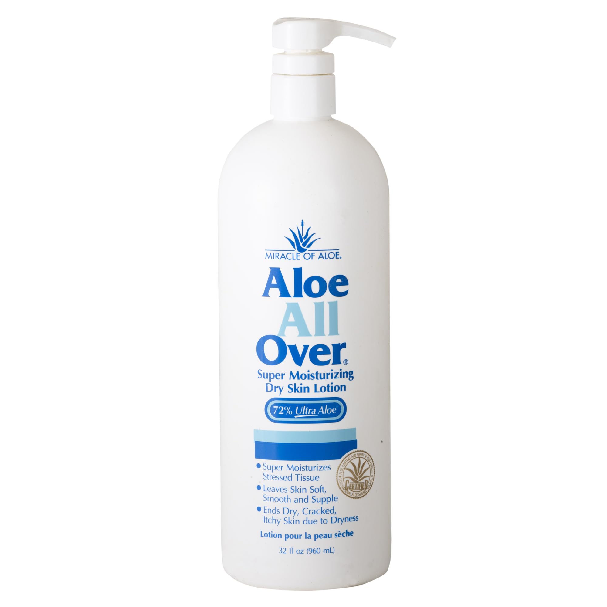 Miracle of Aloe Aloe All Over Super Moisturizing Dry Skin Lotion 32 oz - Made with 72% UltraAloe Aloe Vera Gel. Safe for Everyone: Men, Women, Kids. Restores Dry Skin Fast