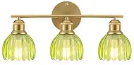 Bathroom Light Fixtures, 3-Light Brushed Gold Vanity Lights for Bathroom with Green Tulip Glass Shade, 20" Vintage Bathroom Vanity Lighting Fixtures Over Mirror for Bedroom Living Room Hallway