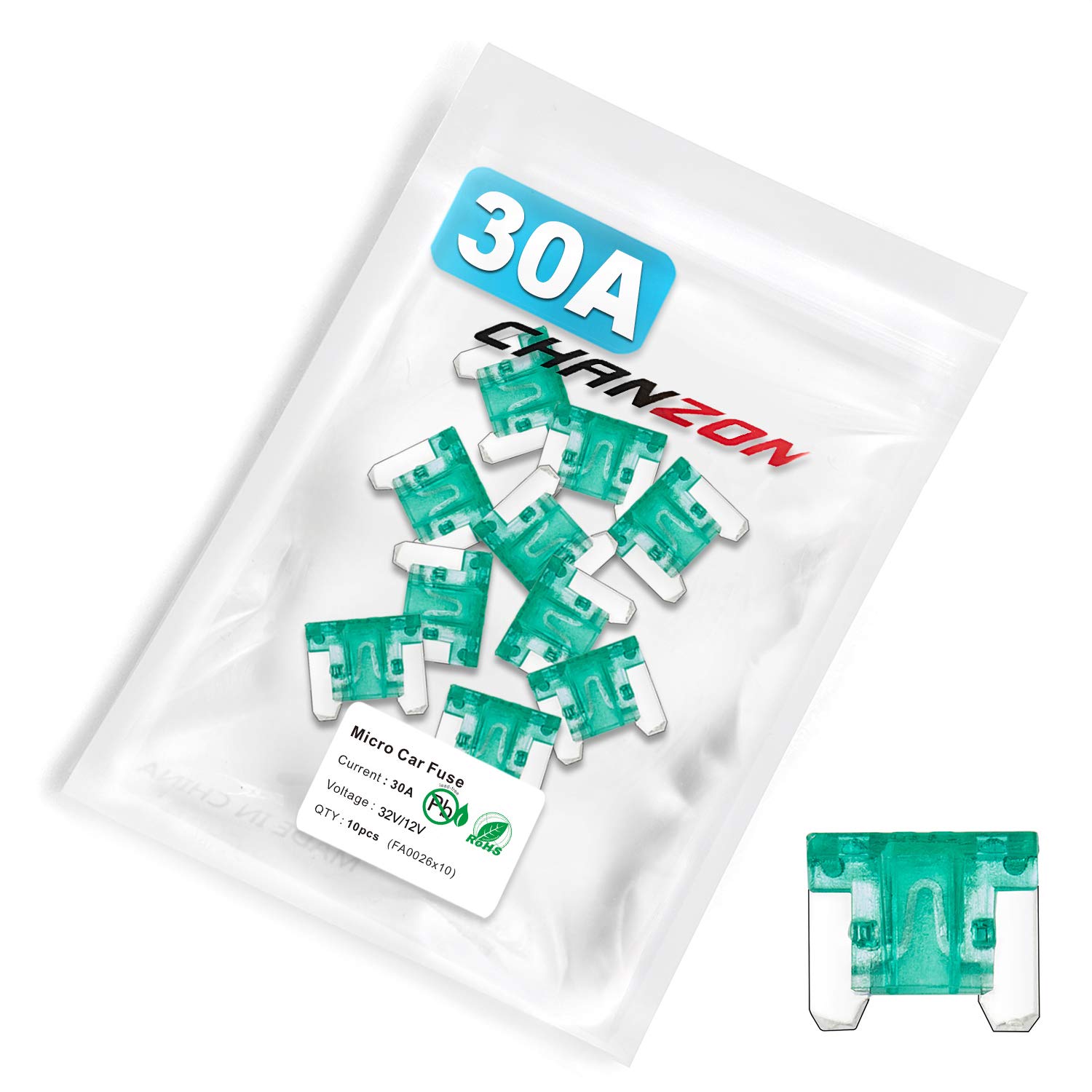 Chanzon 10pcs Low Profile Mini (Micro) 32V Blade Fuse 30A Fast Blow for Automotive Car Truck SUV-image-33