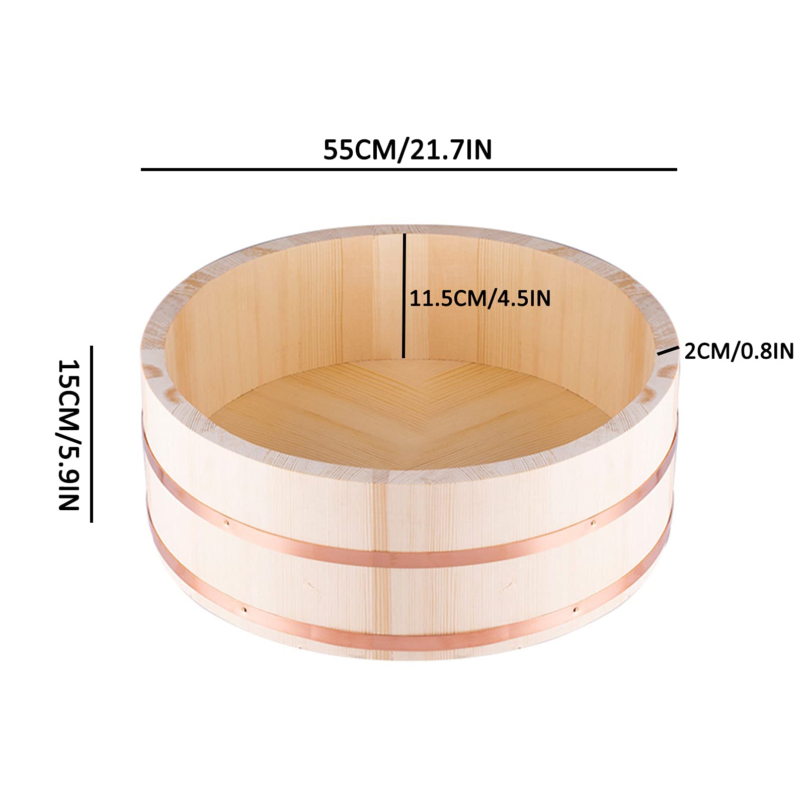 AIZYR Japońska wanna do mieszania ryżu Hangiri Sushi Oke - drewniana miska do ryżu z łopatką do sushi restauracji domu kuchni, 55 cm / 21,7 cala