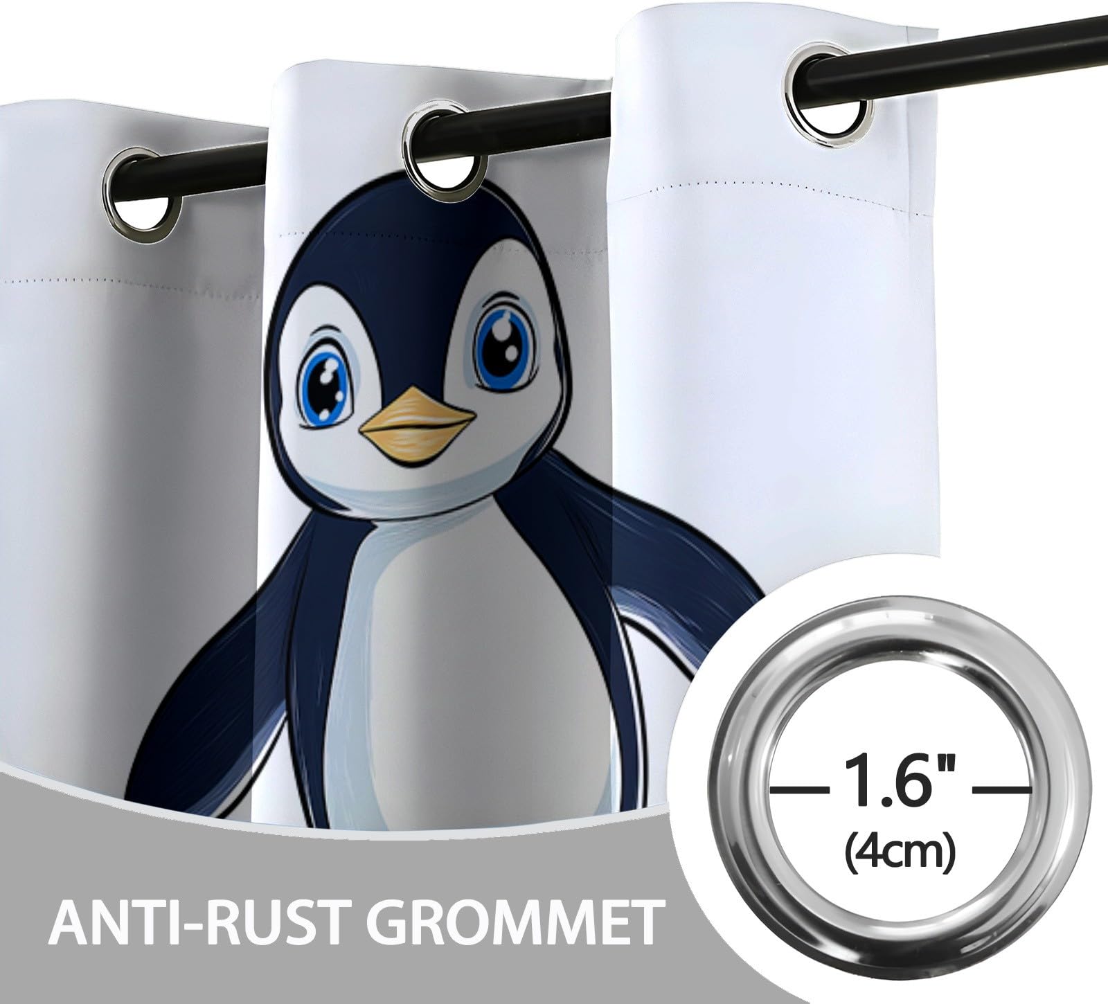 Generisch Weiß 2er Set Verdunkelungsvorhänge mit Ösen, Cartoon-Pinguin Illustration Blickdicht Thermo Isoliert Vorhänge für Wohnzimmer & Schlafzimmer, HxB 214 x 91.5 cm