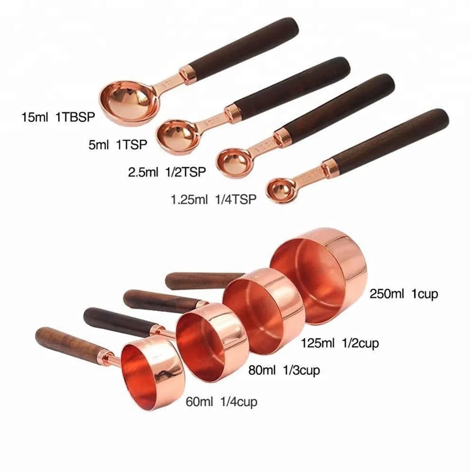 Juego de utensilios for hornear, cocina, comedor, bar, mango cobre, tazas medidoras, cucharas, pasteles y azúcar para Medir Líquidos y Sólidos