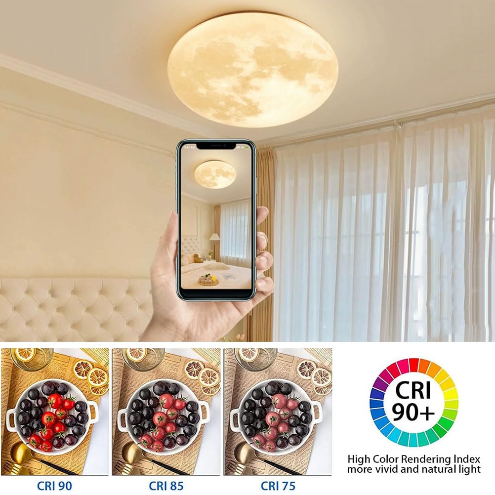 Kinkiet wewnętrzny LED Księżyc sufitowy Nowoczesna lampa sufitowa Księżyc Ściemnialna lampa 3D Księżyc z pilotem Oświetlenie sufitowe do sypialni, salonu, Księżyc, 40 cm