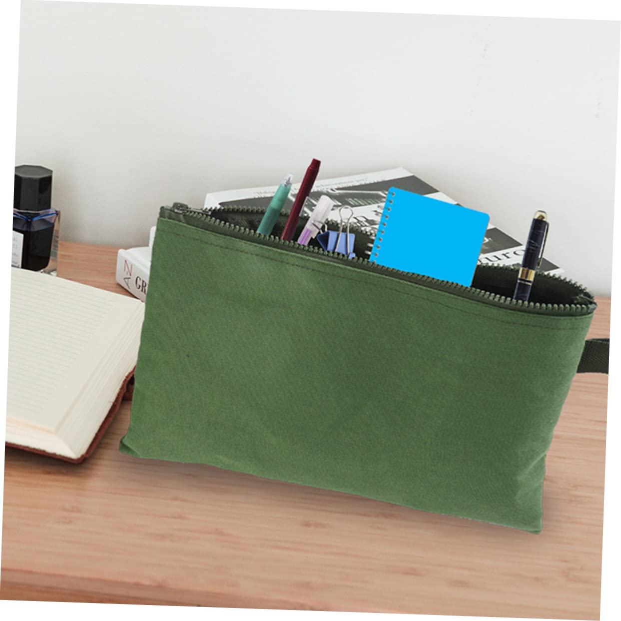 Bolsa para Herramientas de Lona Verde Cremallera, 6 Unidades