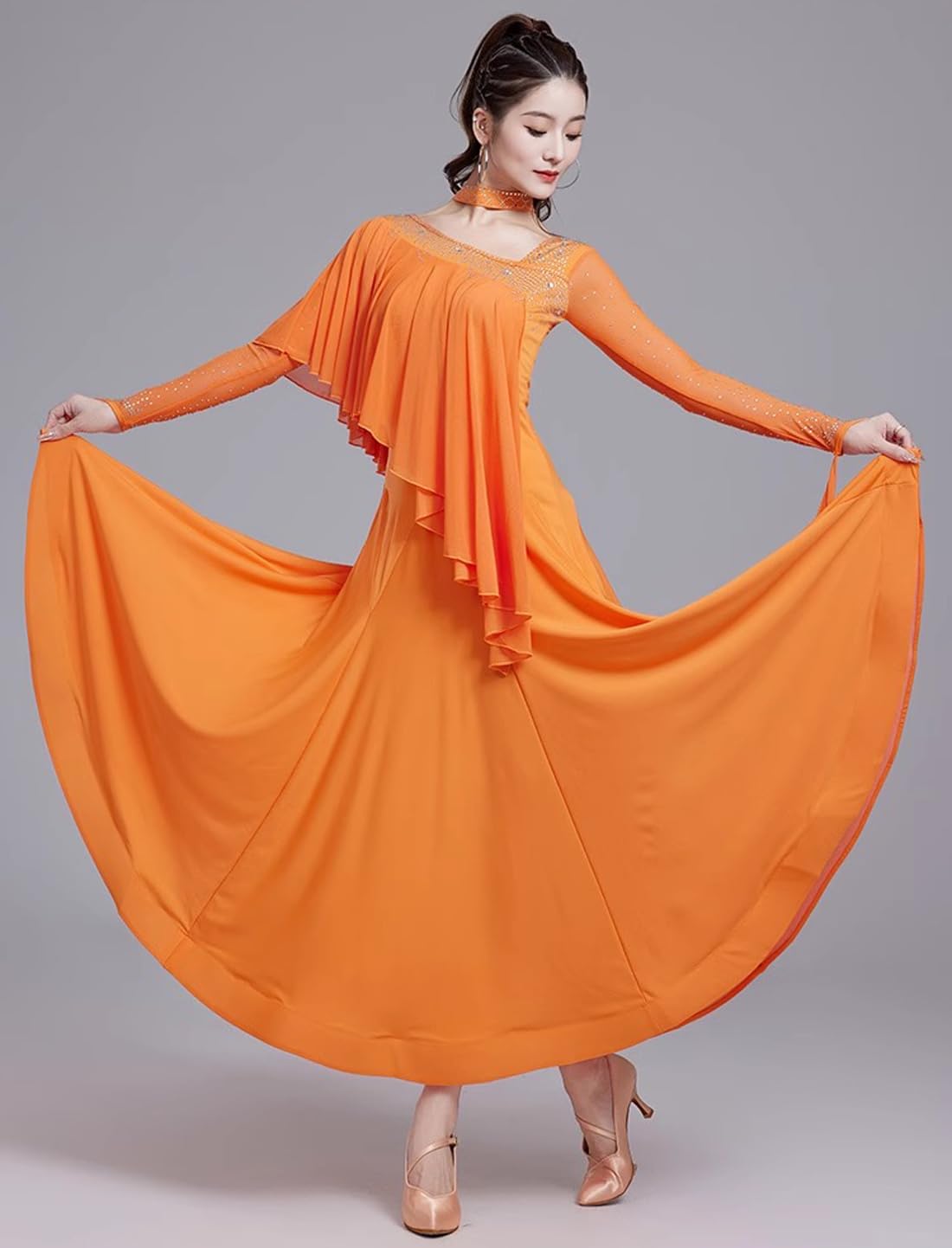 ✦新品同様❗️社交ダンスDress　淡い美しいオレンジ色✨Мsize Amazon.co.jp: BEYLOR: 社交ダンスドレス