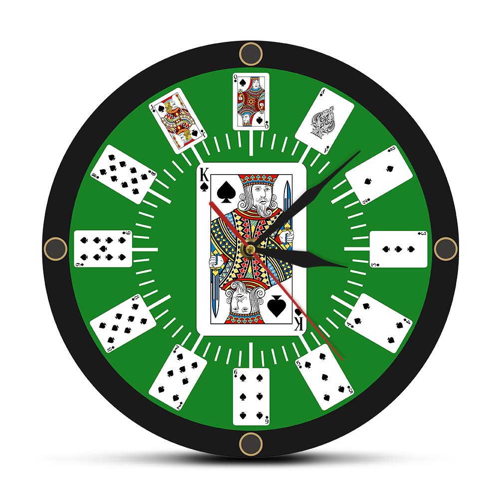 The Geeky Days 12 Inch Poker Clock Spade Playing Cards Texas Hold 'em Inspired Modern Poker Bridge Wall Clock Watch Card Room Clocks Casino Game Room Wall Decor Gambler Gift