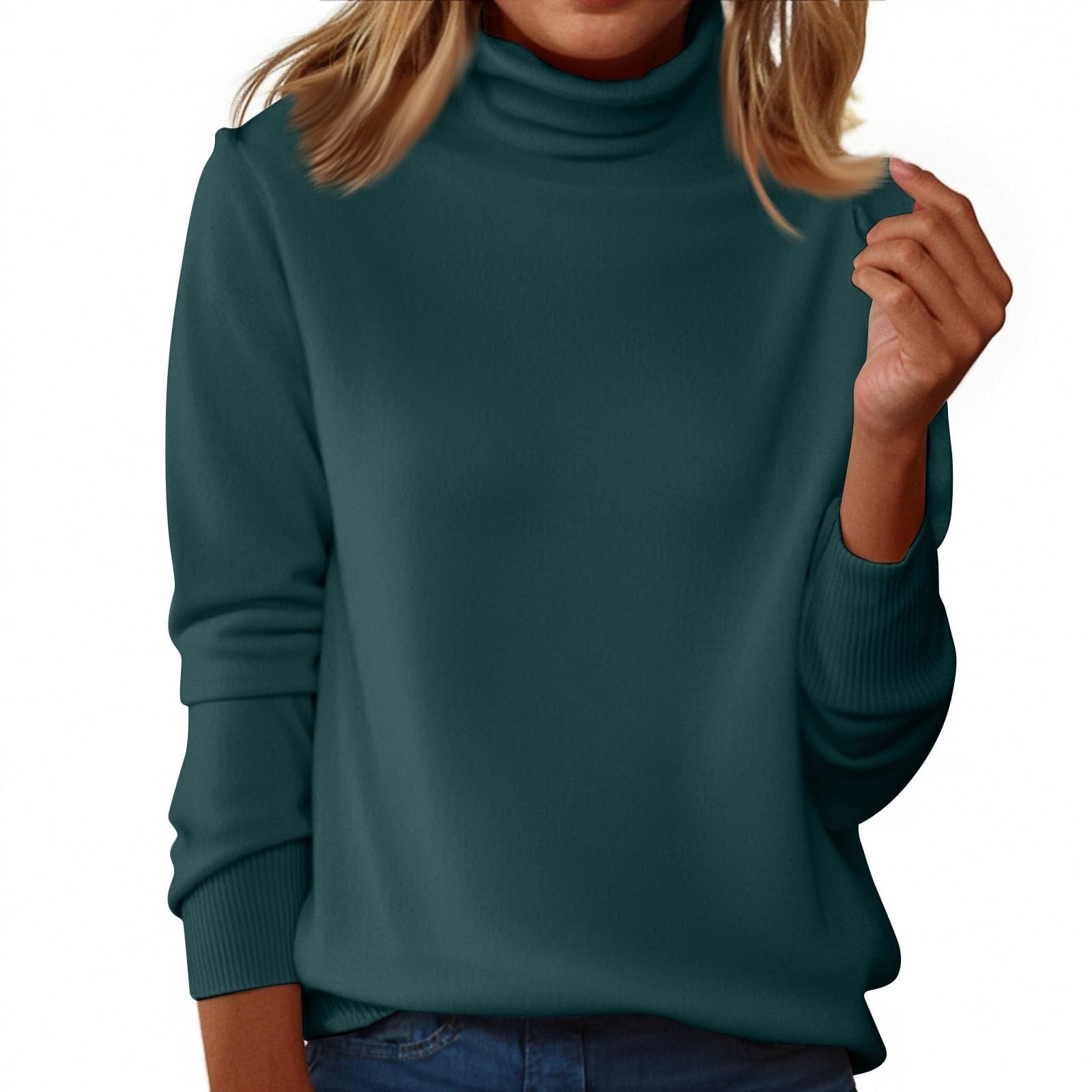 Women Sweater Cotton Long Sleeve Turtleneck Soft Warm Cozy Knitted Pullover Casual Lightweight Fall Winter Tops