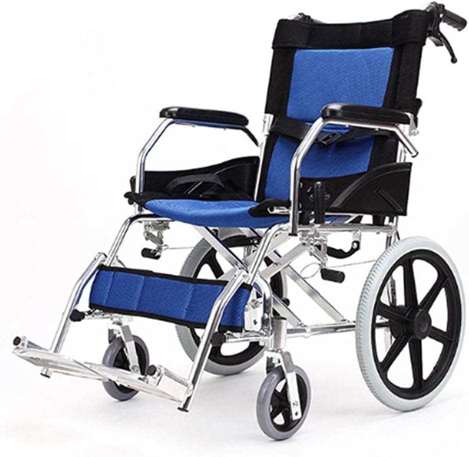 Carrozzina in Lega di Alluminio, Carrozzina Pieghevole, Carrozzina Manuale, Carrello Portatile per Anziani, Carrozzina per Trasporto disabil