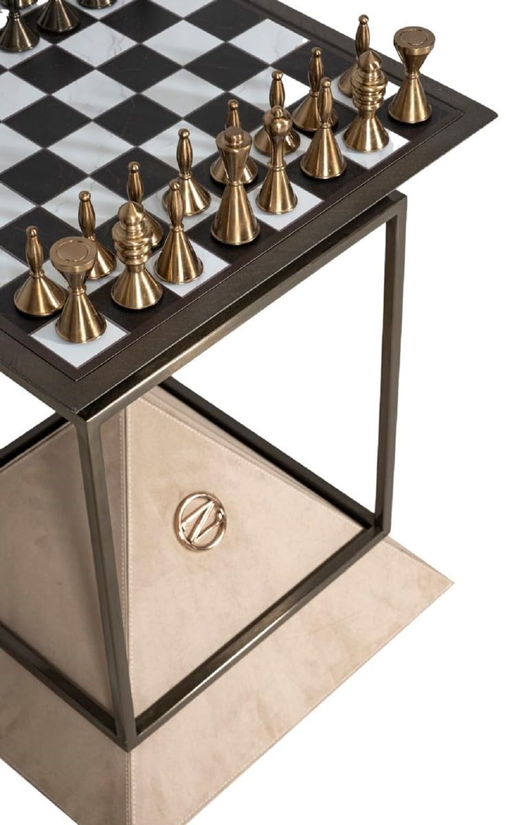Casa Padrino Luksusowy stolik szachowy ciemnobrązowy/biały/beżowy/brązowy 50 x 50 x wys. 70 cm - stolik pomocniczy do salonu - stół hotelowy - Meble do salonu - Meble hotelowe - Jakość luksusowa