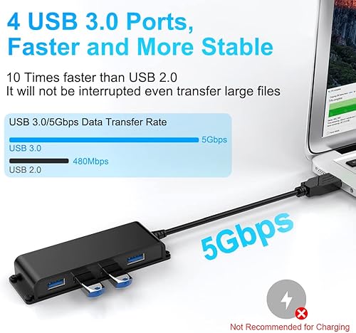 Miniatura 2 de Hub USB 3.0 de 4 puertos, concentrador USB de datos fijos con cable extendido de 3.3 pies carga no compatible, para MacBook, Mac Pro, Mac Mini,