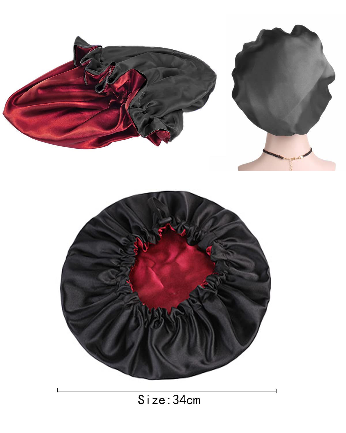 MUFEKUM Large Adjustable Double Sided Satin Bonnet, Silk Bonnet for Women Girls & Men's Hair Care - Image 3
