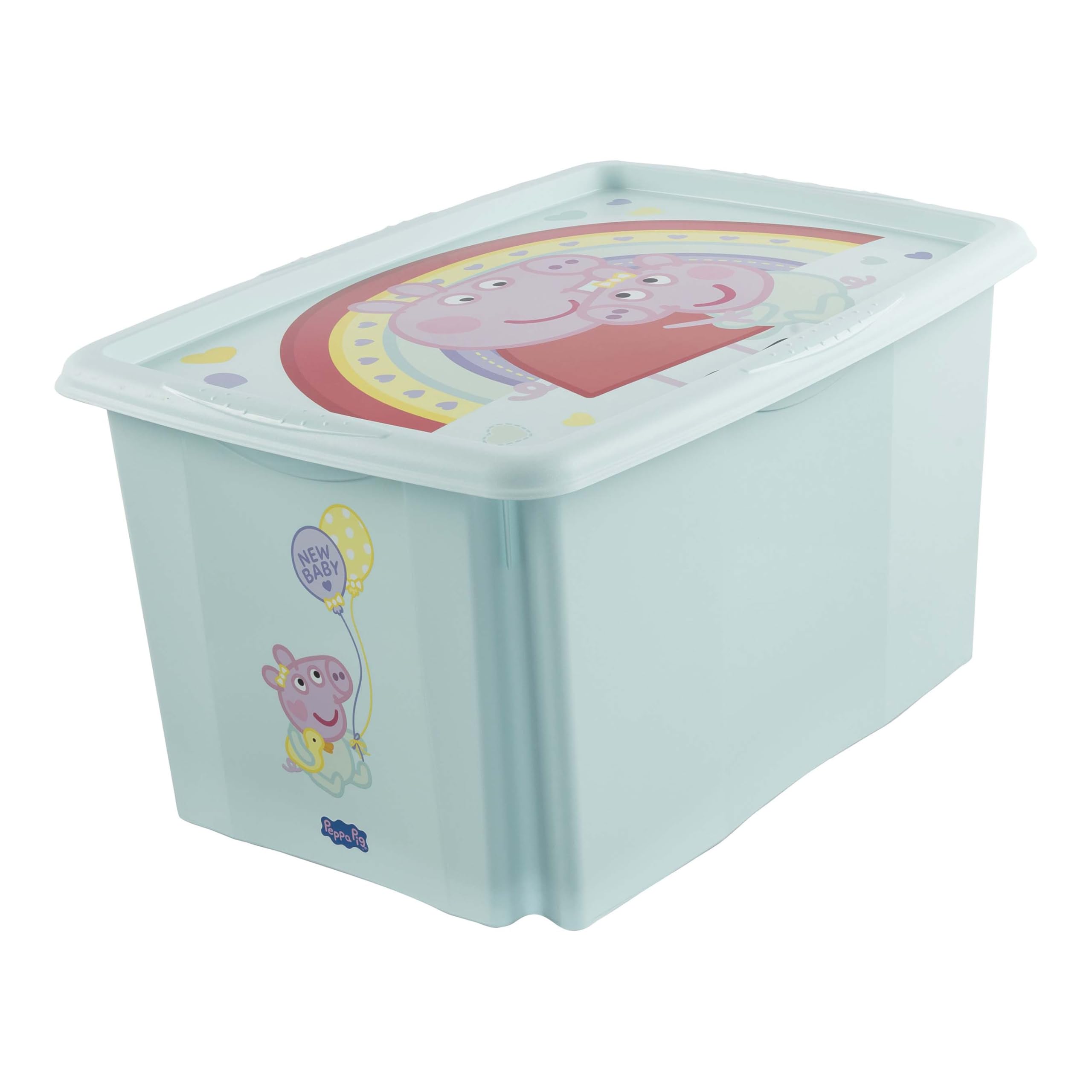 keeeper karolina storage box with lid, 45 l, stackable and nestable, Design: Peppa, For children, Aquamarine