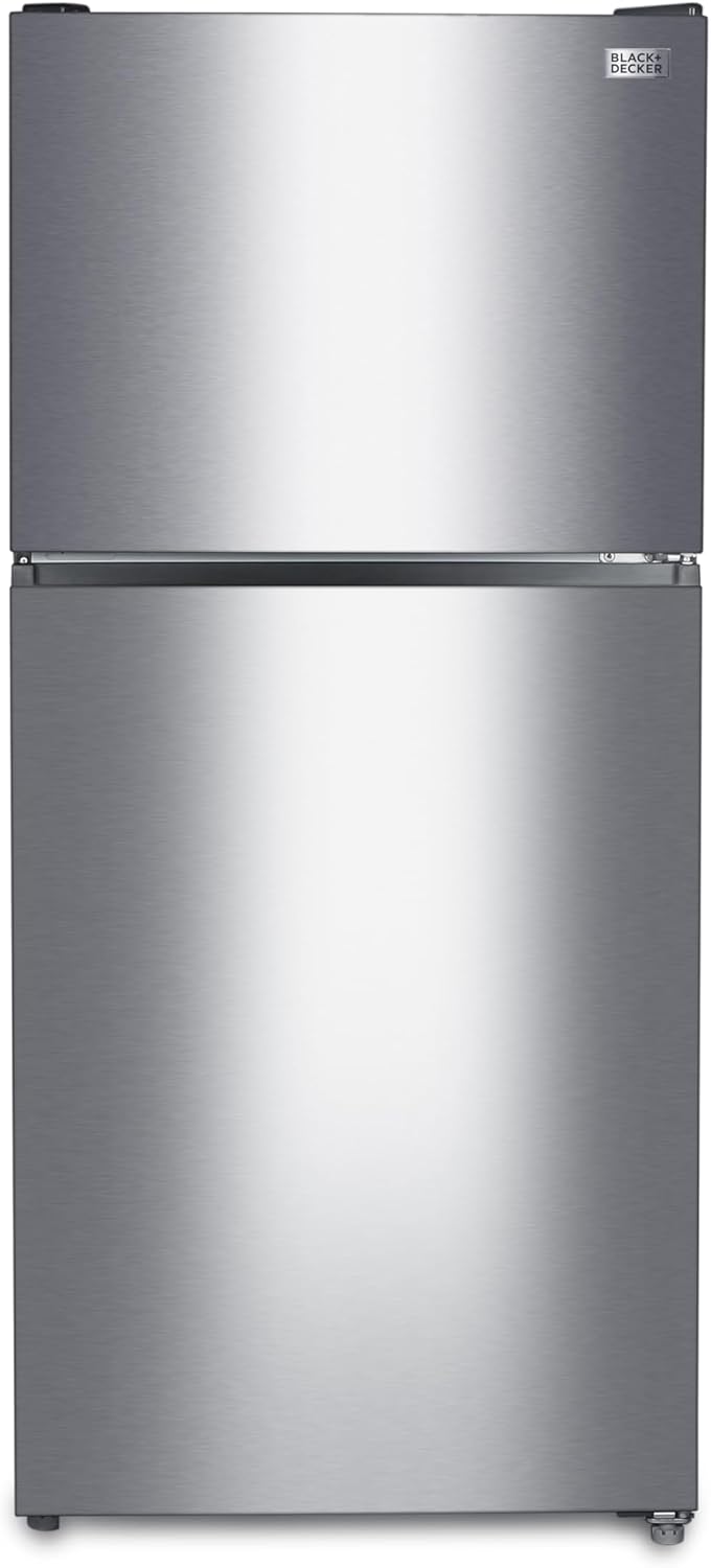 BLACK+DECKER 20.1 Cu. Ft. Top Mount Refrigerator with Ice Maker, 2-Door Refrigerator with Top Freezer, Freezer with Icemaker and Adjustable Temperature Control, ENERGY STAR, BR2010JIMS, Sliver