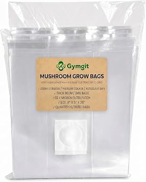 30Pcs Mushroom Grow Bags with 0.2 Micron Filter Patch, 3 Mil Polypropylene, Large Size 8" X 5" X 20" for Mushrooms and Bamboo Fungus Ganoderma Mushroom, Substrates Or Grains