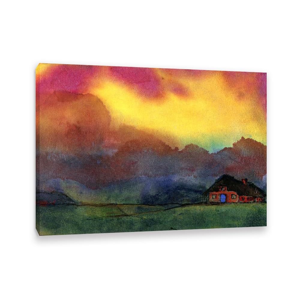 Emil Nolde Seascape Canvas Wall Art Frisian Farmhouse beneath Expressionist Abstract Ocean Poster Emil Nolde Artwork Wall Decor for Living Room Bedroom Office Home Decor85x60cm(33x24in)Frame
