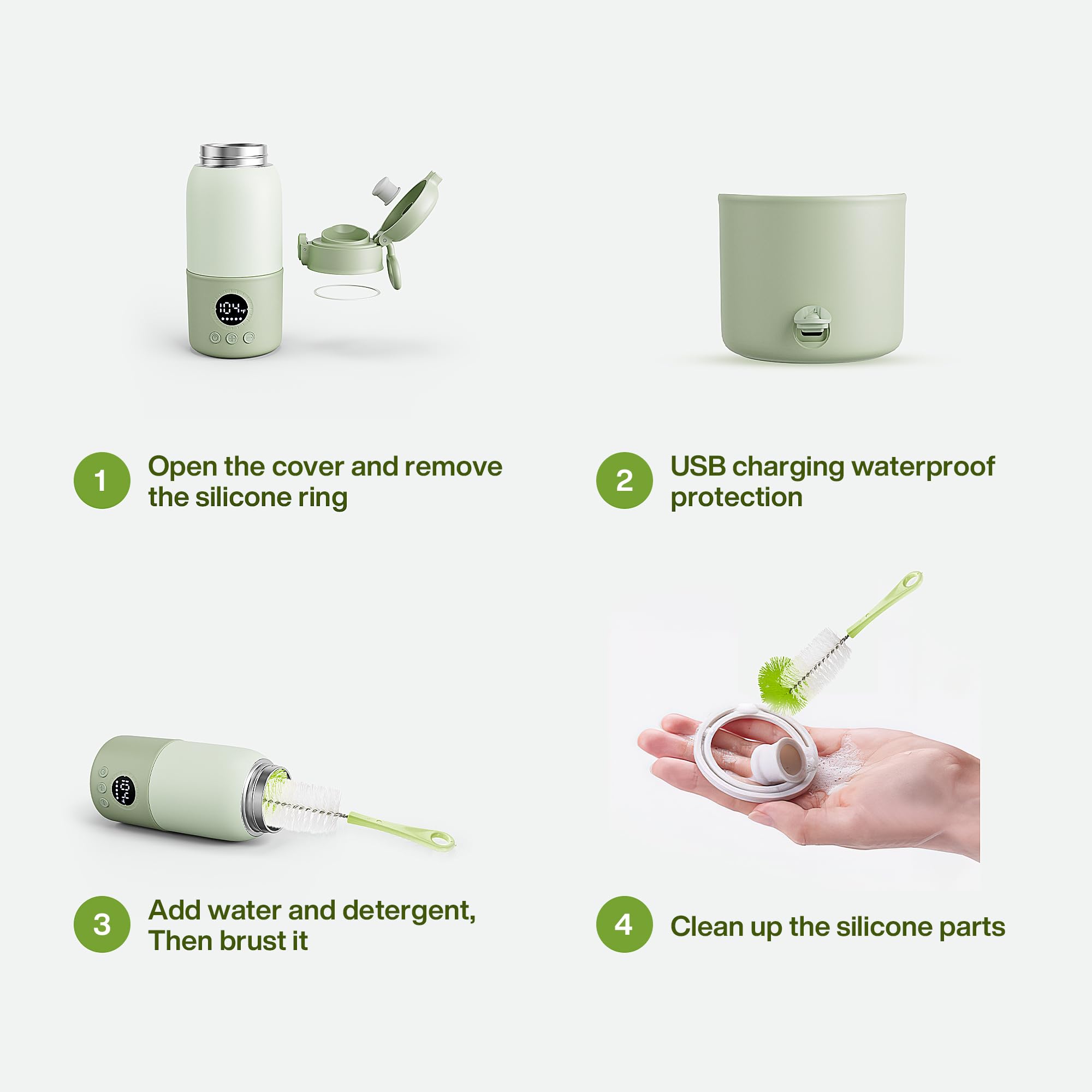 Chauffe-biberon portable de voyage avec formule de transport de 400 ml avec chauffage rapide en 2 minutes, indispensable pour les voyages avec bébé et fonction d'entretien