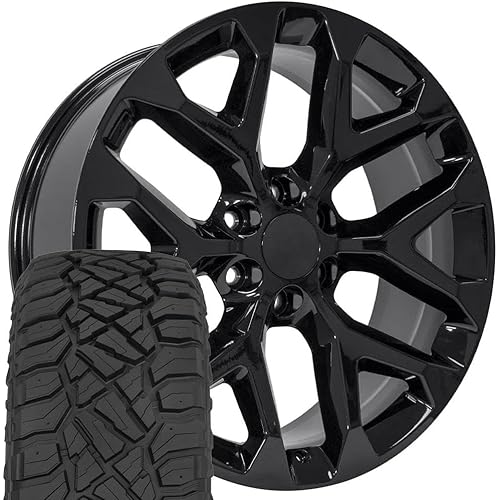 OE Wheels CV98B 22x9 Snowflake Wheels - Gloss Black 22 Inch Rims Set of 4, 6x139.7 Wheels - Optional TPMS & 285/45R22 Tires and Rims Packages - Fits GM Trucks & SUVs (TerraMax RT)