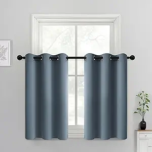 Yakamok 36 Inch Length Blackout Curtains for Bedroom, Light Blocking Drapes Room Darkening Thermal Insulated Solid Grommet Panels for Living Room(38Wx36L, Stone Blue, 2 Panels)