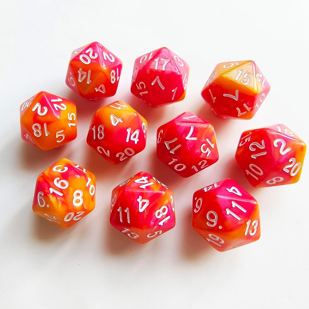 10 Pieces Polyhedral D20 Dice Set, 20 Sided Dice 20mm for RPG MTG DND Table Games (Orange Red)