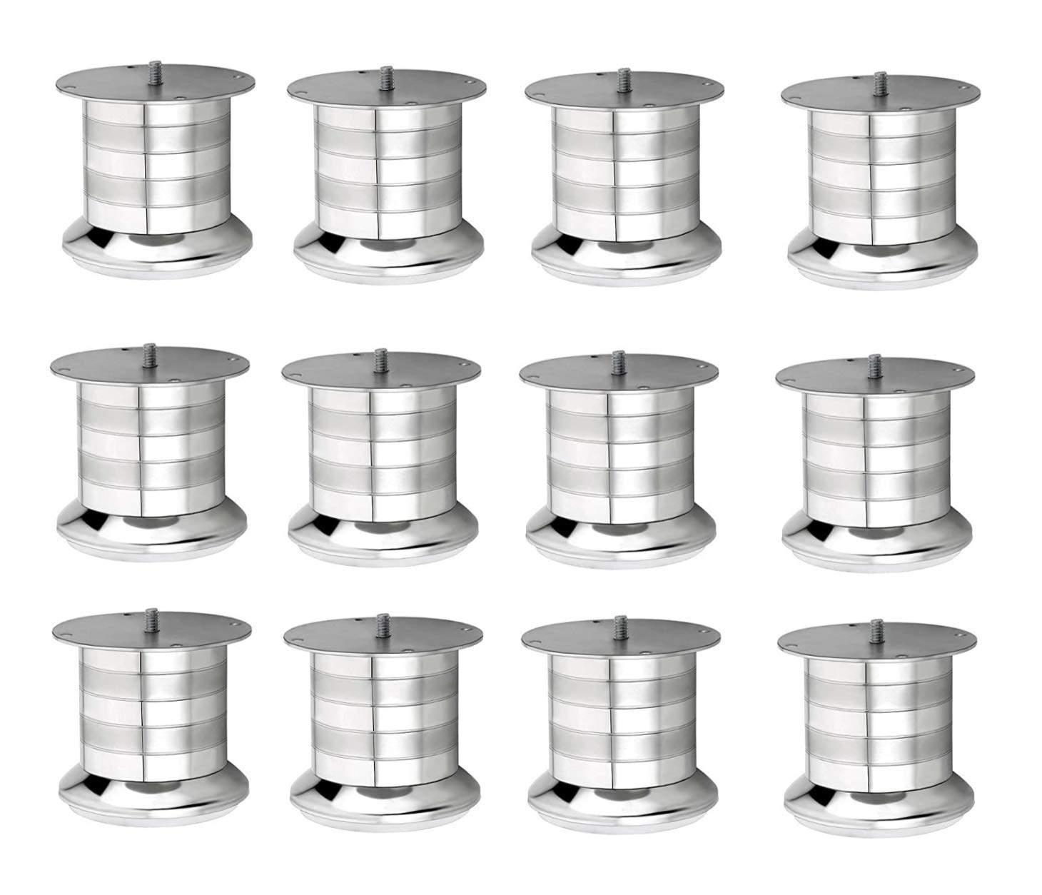 Stainless Steel Two-Tone Finish Round Sofa Leg - 65 MM (8 inch- Set of 12) Sturdy Round Design for Furniture Support