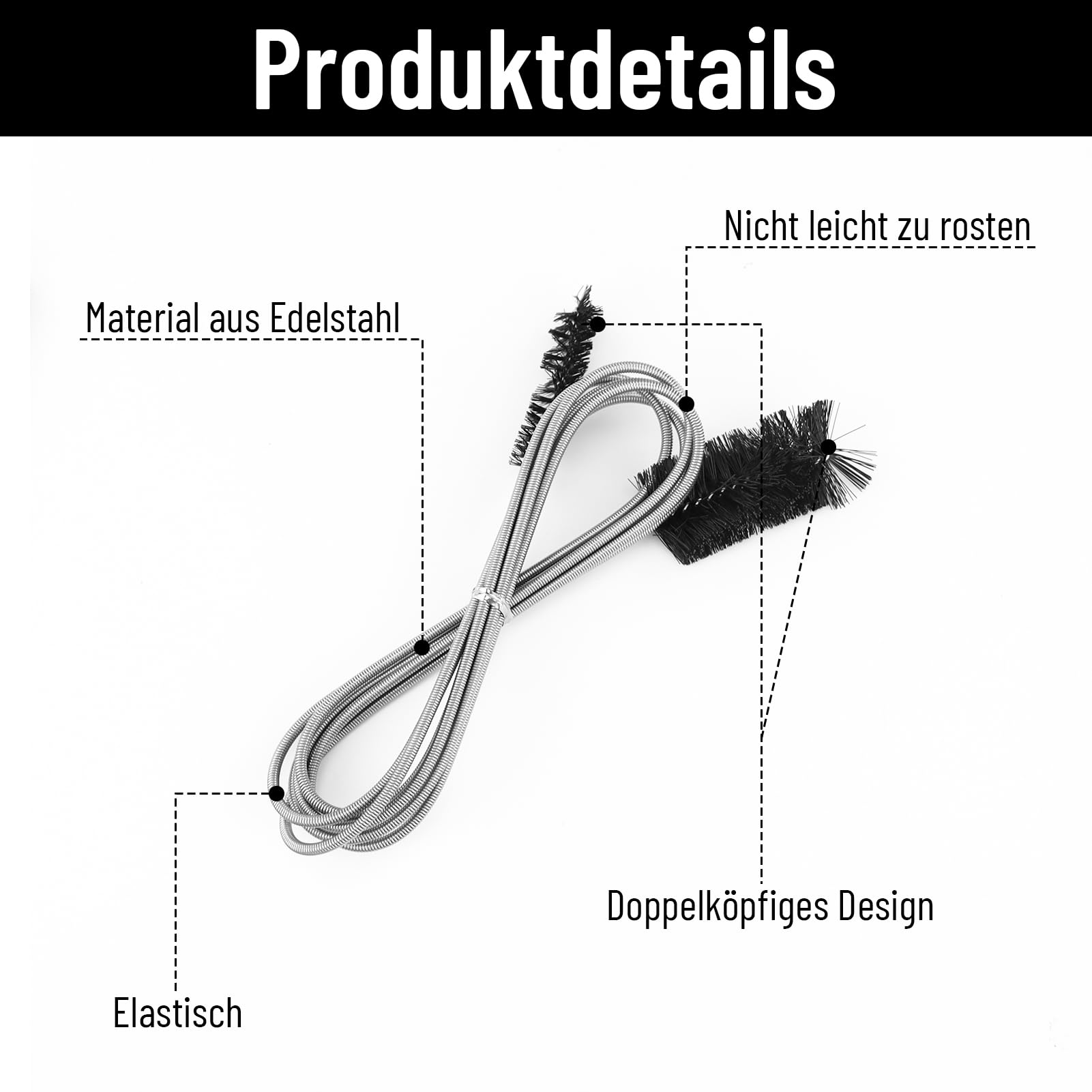 Desatascador Espiral Set 3 Piezas 2 m Cepillo Desagüe Flexible Cabezales Cerda 60 cm 64 cm Pipe Cleaning Stick