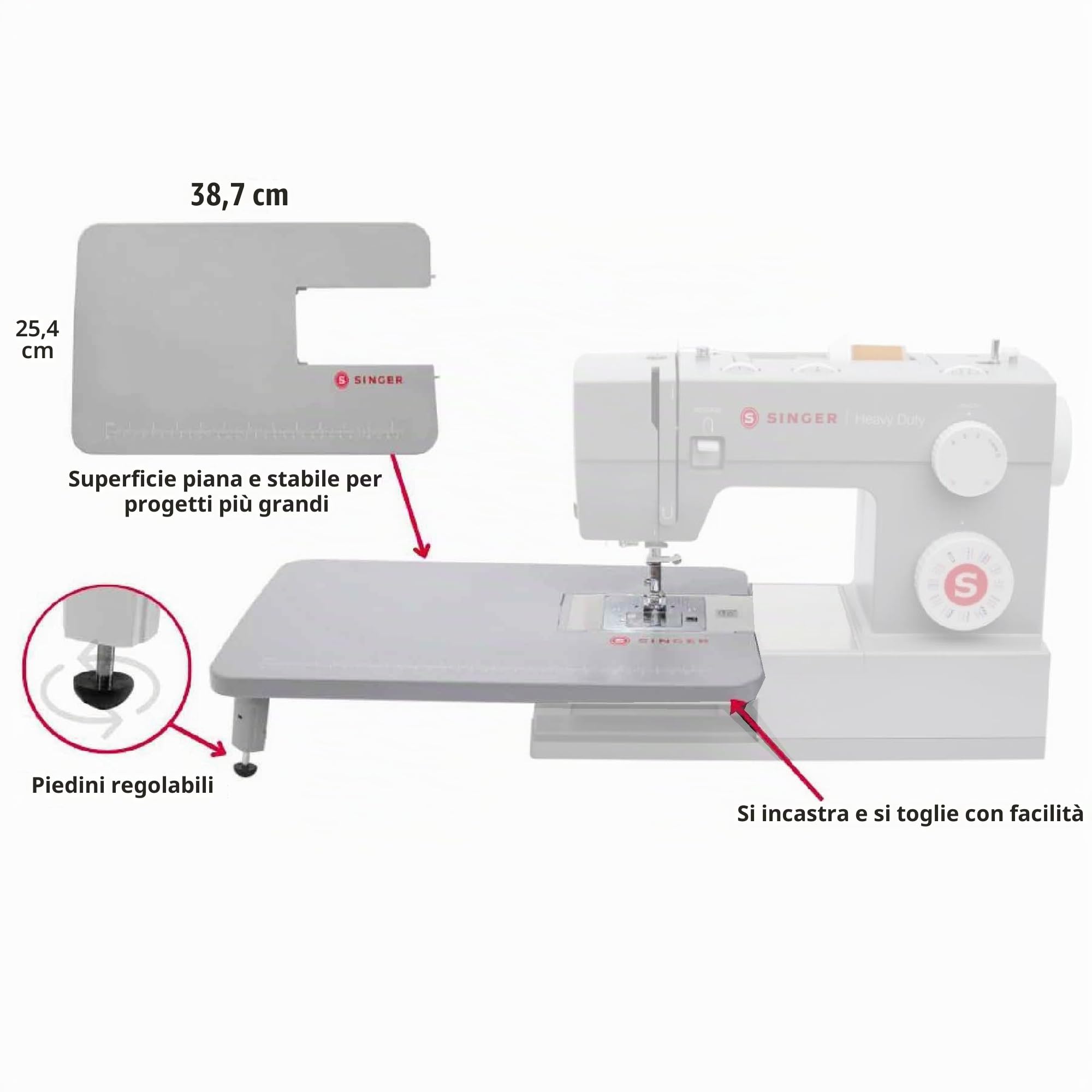 SINGER 4411, 4423, 4432 e 4452 - Tavolo di estensione meccanico per macchina da cucire, grigio