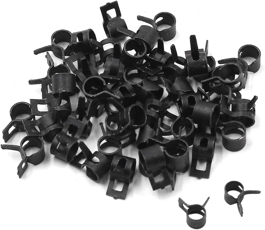 50Pcs Spring Band Type Clips 6mm(1/4Inch) Air Hose Tube Water Pipe Fuel Hose Line Vacuum Hose Clamp, Fit 6.5-7.2mm OD (Black)