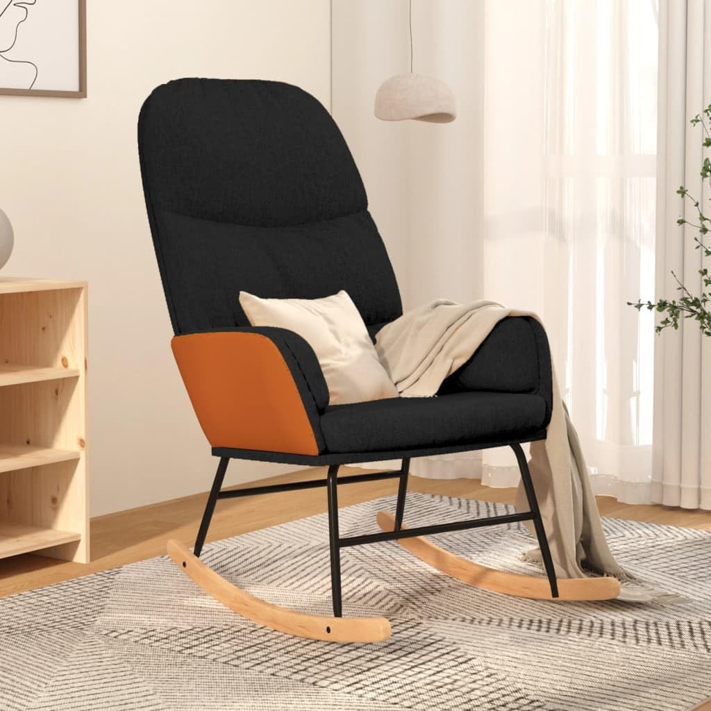 Schaukelstuhl Schwarz Stoff, Gemütlicher Polstersessel für Wohnzimmer, Schlafzimmer & Leseecken, Bequemer Relaxsessel mit Armlehnen, Robuster Loungesessel für Ihr Zuhause