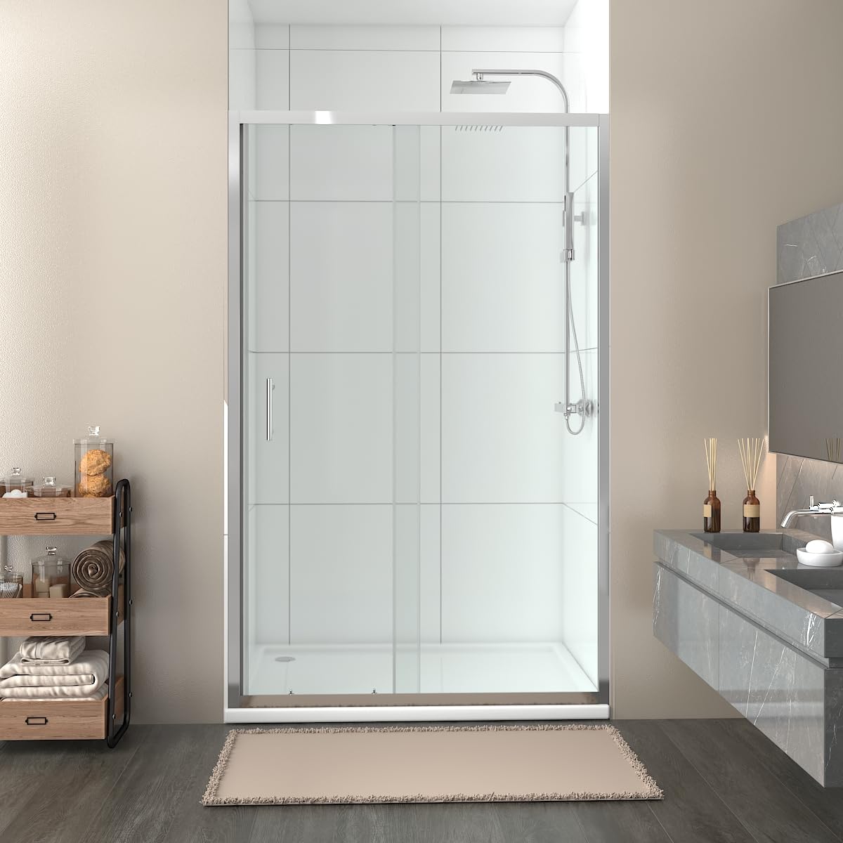 NRG 1200x1900mm Single Sliding Shower Shower Enclosures Door Chrome Framed