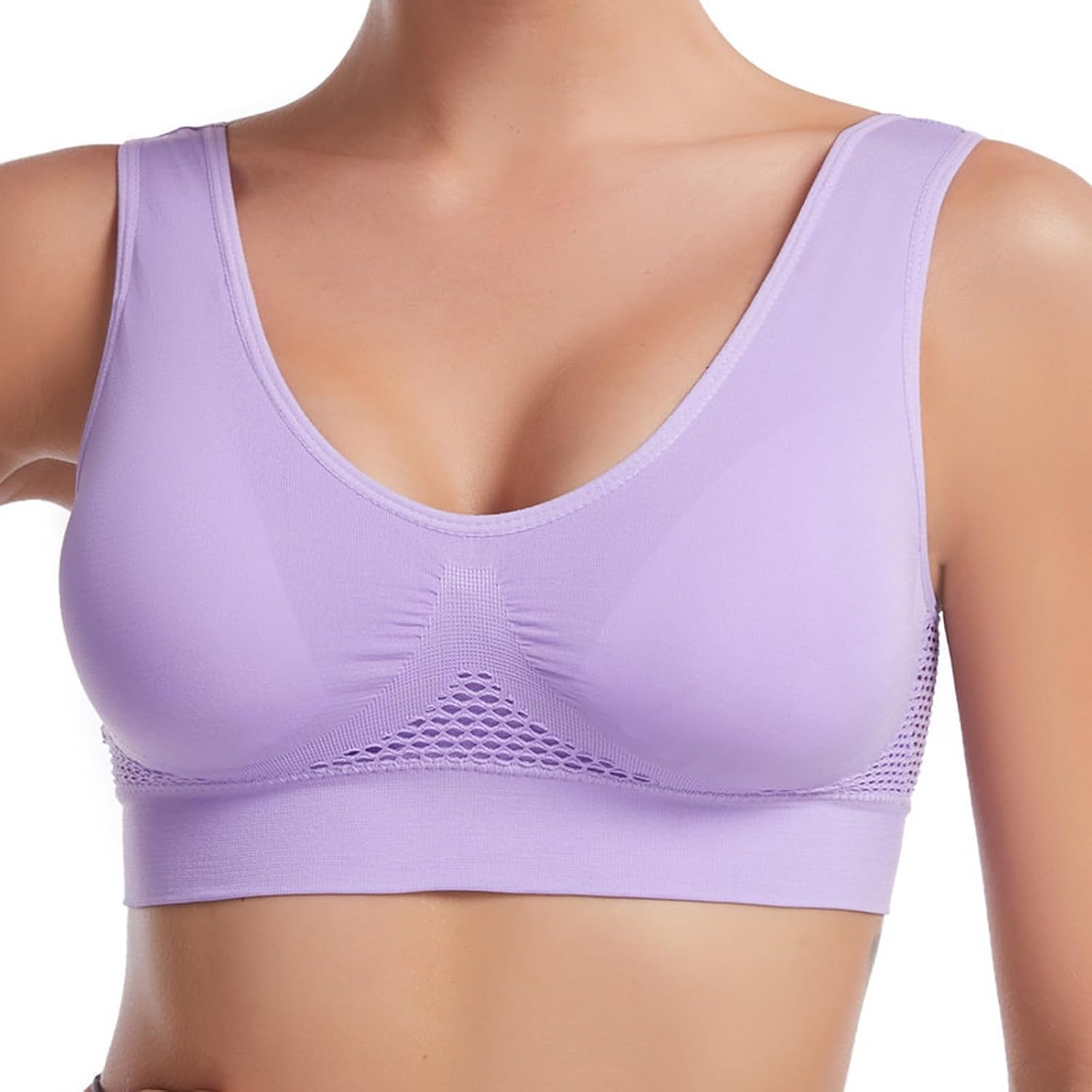 Sports Bra for Women Plus Size Seamless Wireless Mesh Wide Straps Pullover