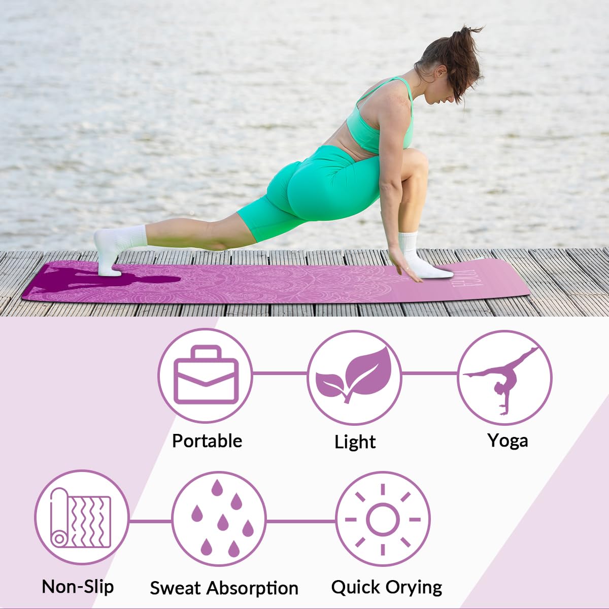 Morbuy Antiscivolo Yoga Asciugamano Extra Lunga, Morbida Microfibra Design Ingegnoso Asciugamano per Fitness Ideale per Yoga, Pilates e Allenamento