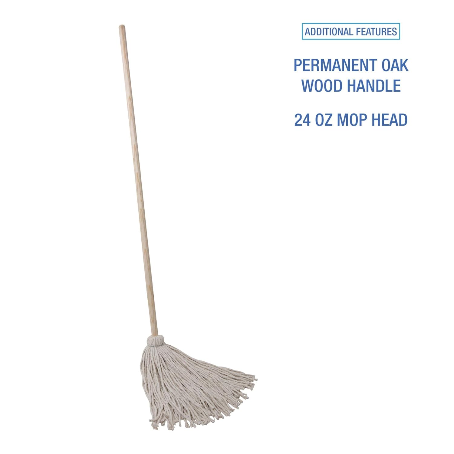 Boardwalk Handle/Deck Mops, 24 Oz White Cotton Head, 54" Oak Wood Handle, 6/Pack