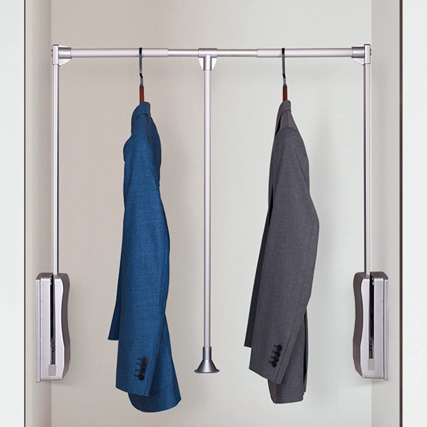 Barre de penderie escamotable réglable et télescopique en aluminium