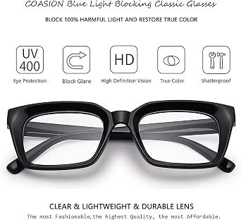 COASION Blue Light Blocking Eyeglasses Classic Thick Square Rim Frame Eyewear for Women Men