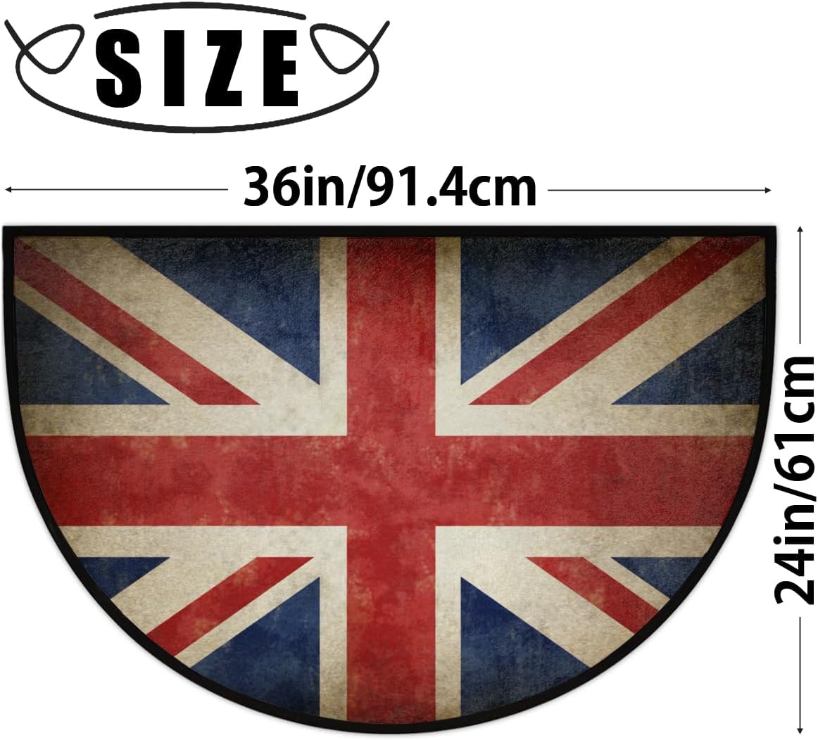 Half Round Door Mat Flag British Retro Non-Slip Soft Semi Circle Rug Washable Half Moon Welcome Entrance Doormat for Outdoor Indoor Floor Indoor Bedroom Bathroom Home Kitchen Decor