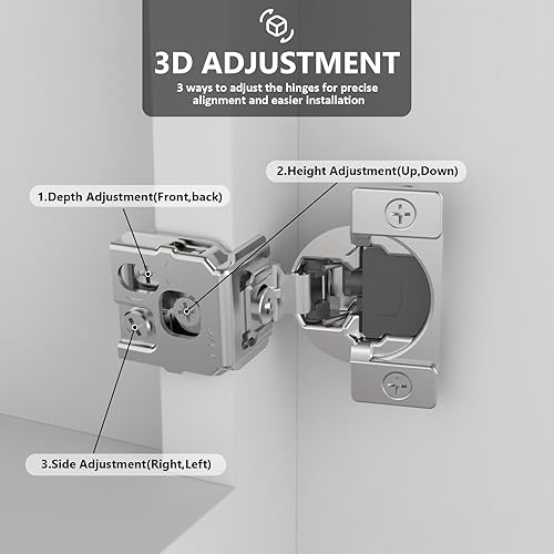 Miniatura 8 de Asidrama Paquete de 10 5 pares de bisagras de gabinete de cierre suave superpuestas de 34 pulgadas, bisagras ocultas de níquel satinado, bisagras