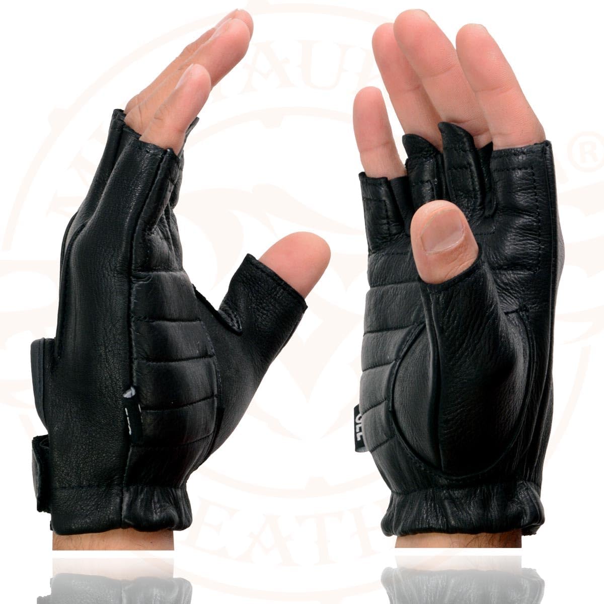 Milwaukee Leather SH850 Men's Black Premium Deer Skin Leather Gel Padded Palm Fingerless Motorcycle Gloves - Image 6