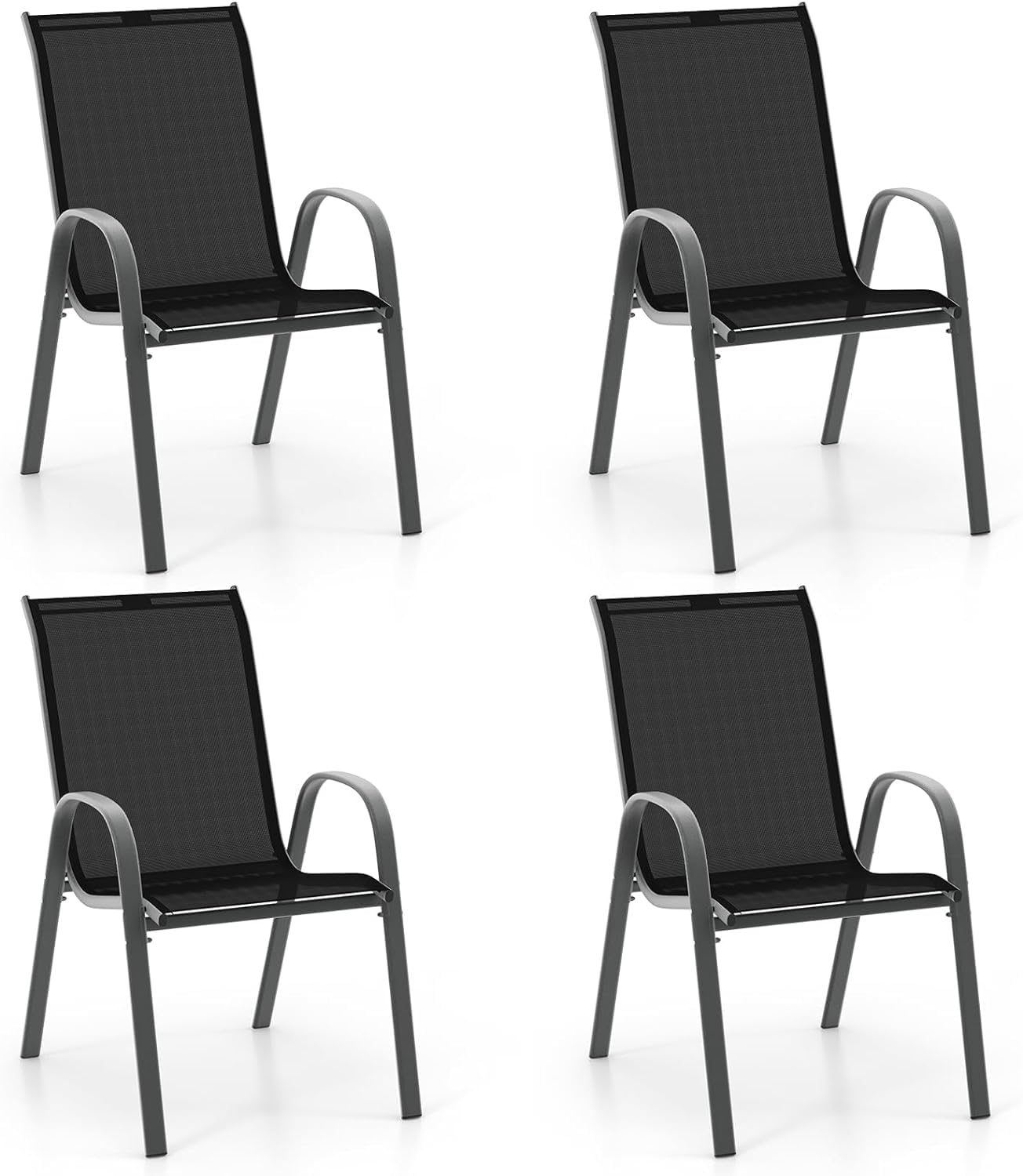 Vital Patio Chairs, Stackable Patio Chairs with Armrests and Breathable Seat Fabric, Outdoor Dining Chair for Patio, Pool Side, Backyard | steel frame with powder coating (Classic, Black)