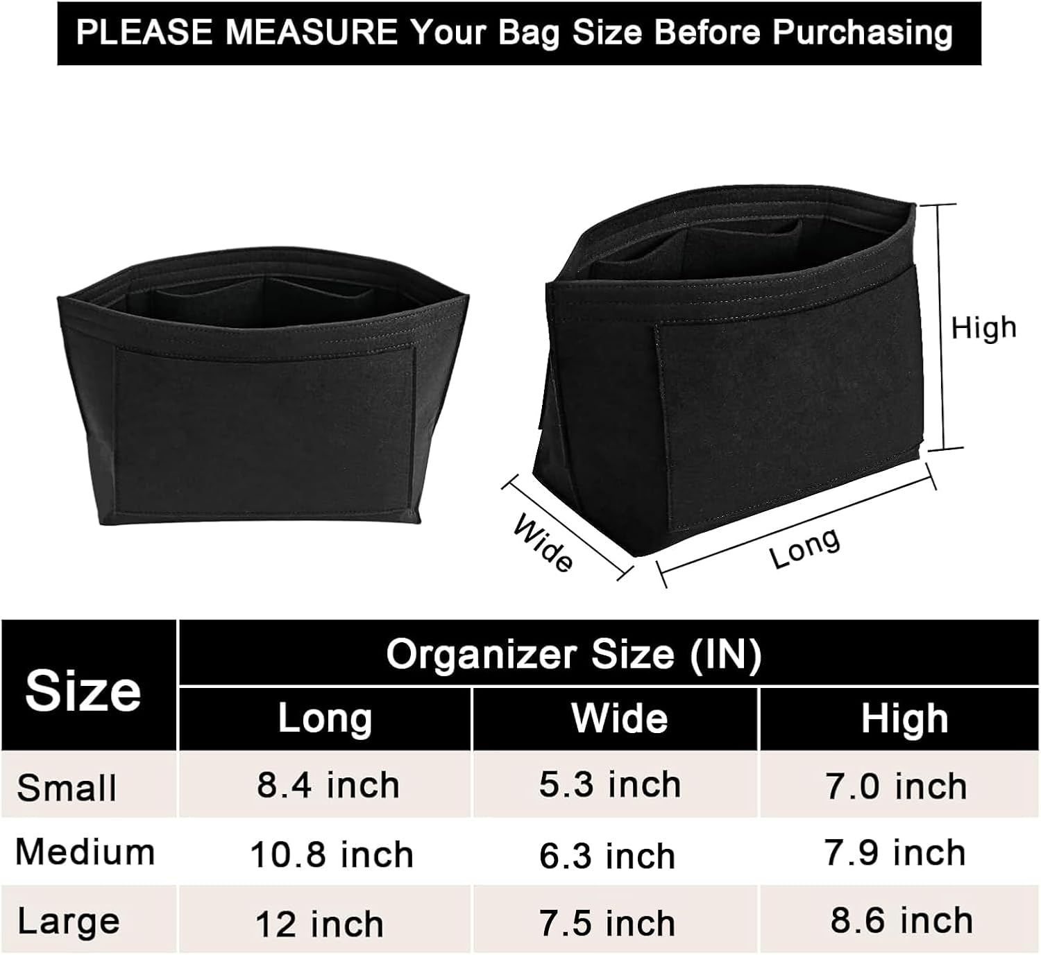 Felt Purse Organizer Insert for Longchamp Le Pliage S Handbag Insert (Small, Black) - Image 2